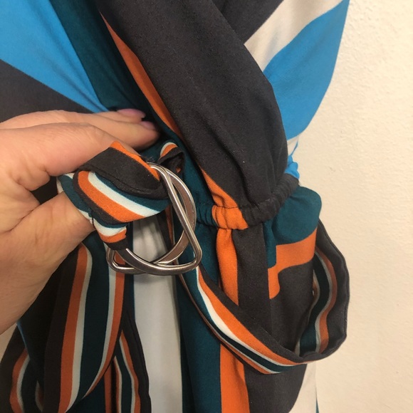 Loft Striped Skyline Wrap Dress Belted Waist SZ SP - Picture 8 of 10